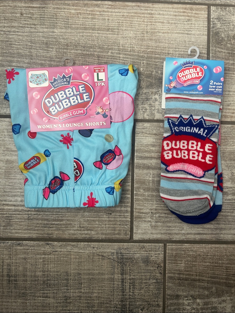 Dubble Bubble Gum Lounge Shorts & Low Cut Socks Set Sz. L NWT